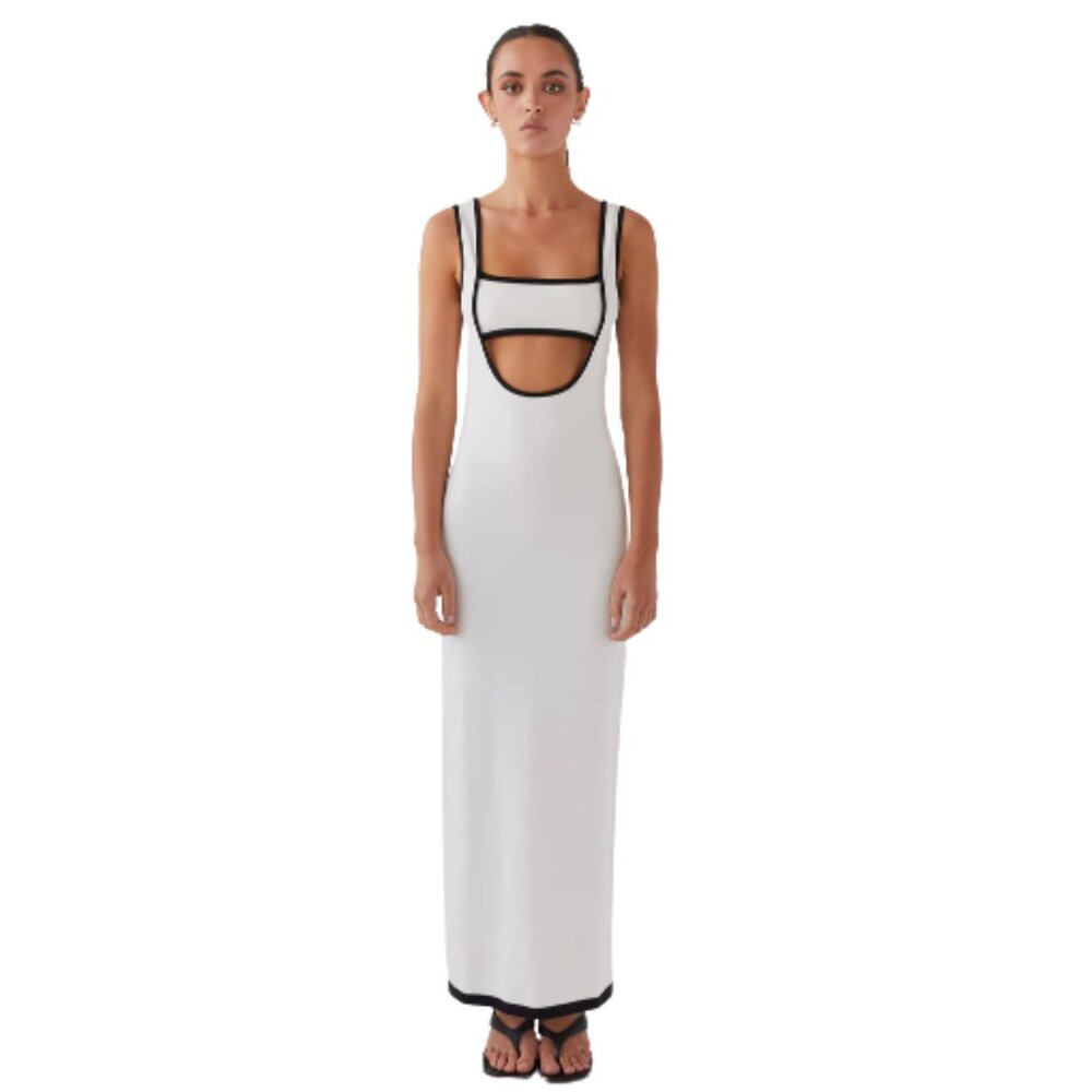 NWT. White/Black Cutout Maxi Dress. Size M.